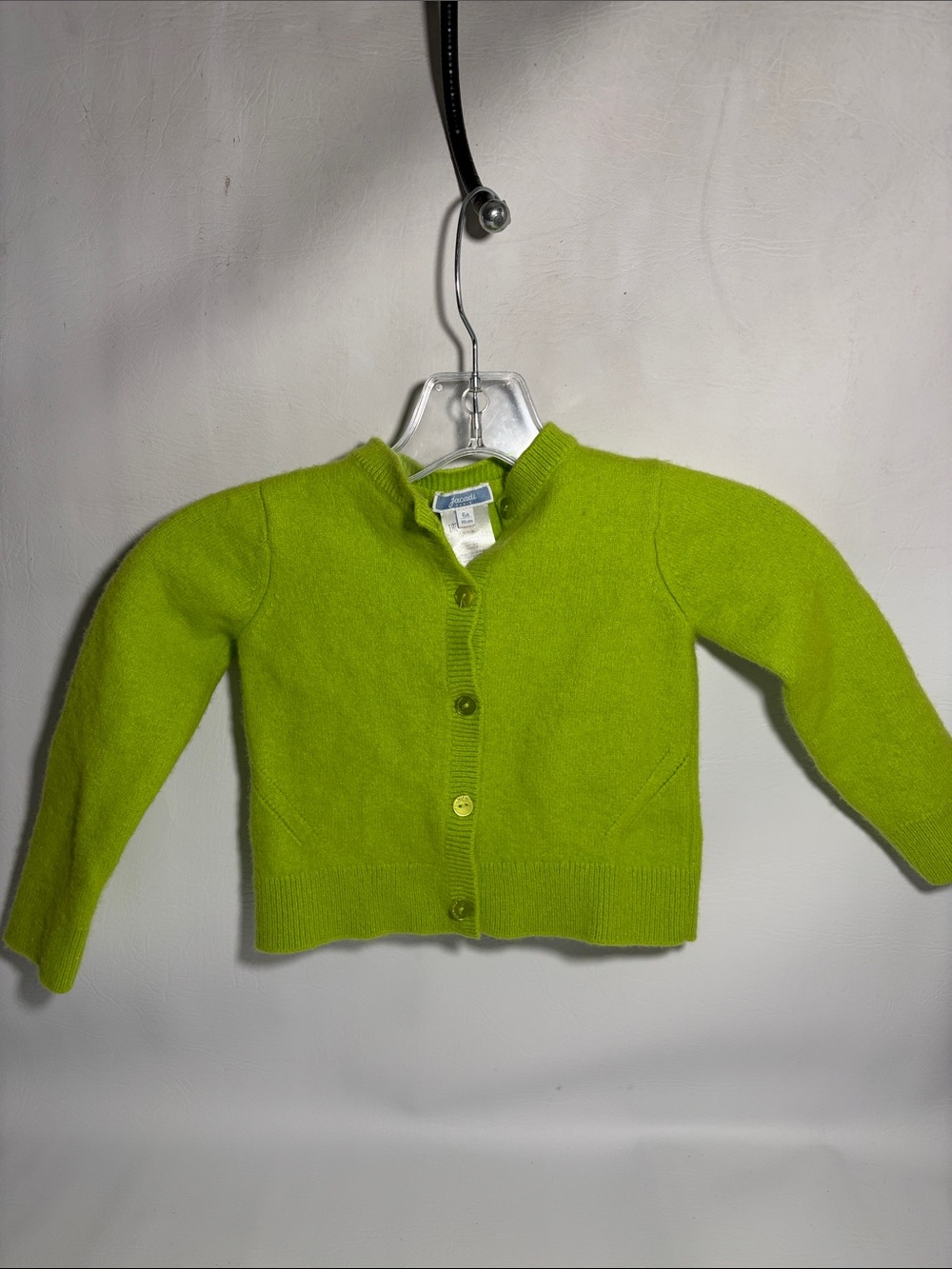 Jacadi Neon Green Wool and Cashmere Little Girl Cardigan Sweater
